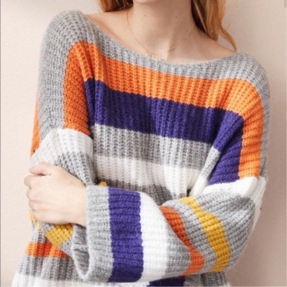 Lou & Grey Striped Multi-Colored Boxy Fit Alpaca Sweater
